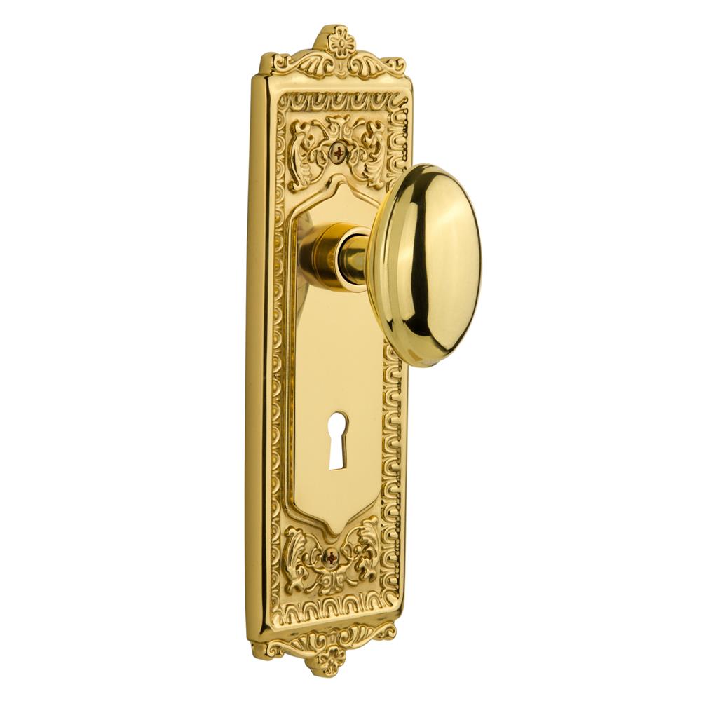 Nostalgic Warehouse EADHOM Single Dummy Knob Egg and Dart Plate with Homestead Knob and Keyhole in Unlacquered Brass